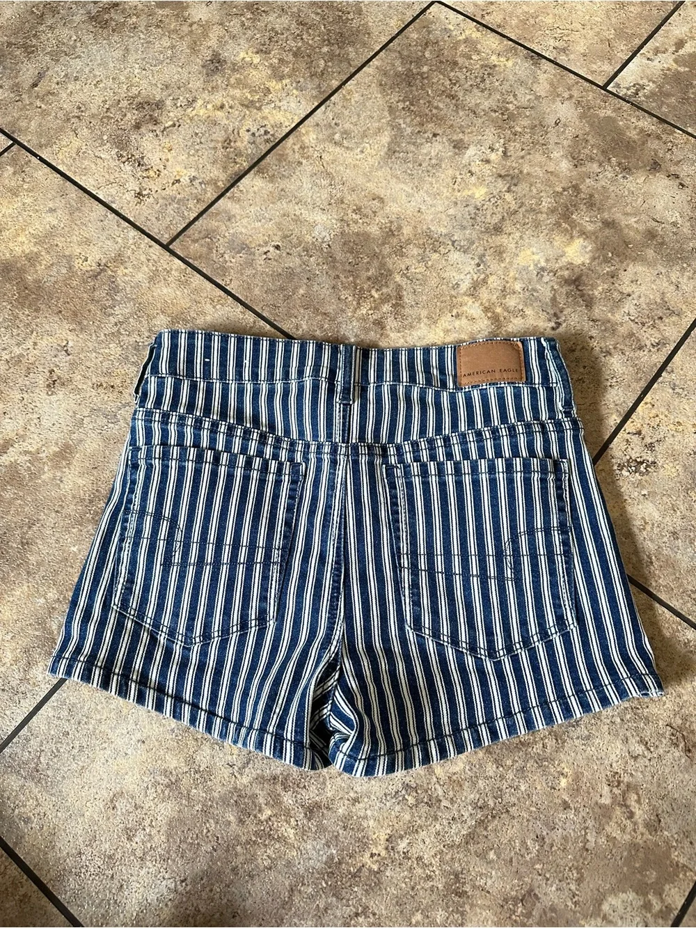 American Eagle Outfitters Striped Navy and White Denim Shorts